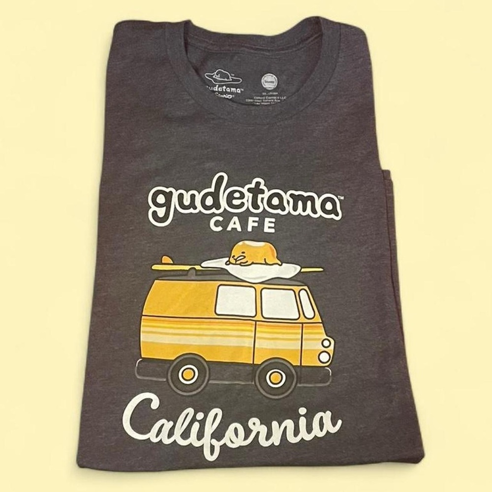 Gudetama Cafe California Graphic Tee - Charcoal with Yellow